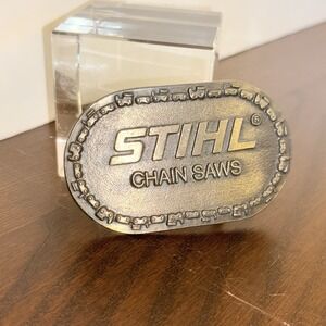 Vintage STIHL Chainsaw Belt Buckle Brass Heavy Equipment Logger